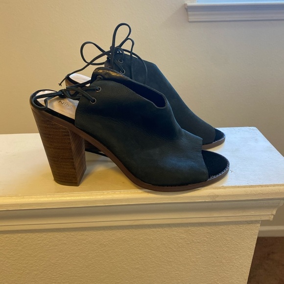 Nine West Shoes - Nine West Pinsento Black Suede Leather Lace Up Back Peep Toe Booties 10.5